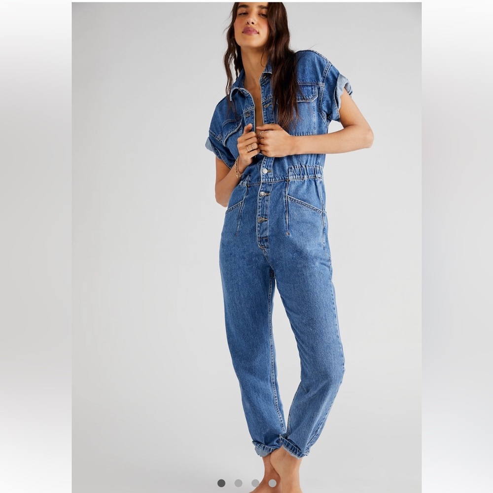 FREE PEOPLE Marci Coveralls in Sapphire Blue M